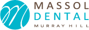 Massol Dental logo, composed of a blue circle with the white letter m inside
