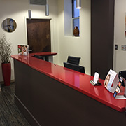 Office reception, with red counter