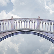 White bridge segment, from the background you can see the sky with white clouds